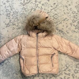 Pink Puffer Jacket with Real Fur Hood